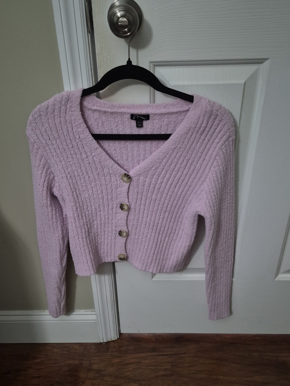 art class Light Lavender Ribbed Button-Front Cropped Cardigan